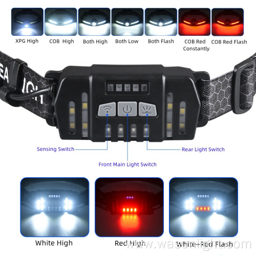 Wason Latest Popular Hot Sale COB Silicone Rubber Band Headlamp Rechargeable Lightweight Sensor Led Head Band Lamp